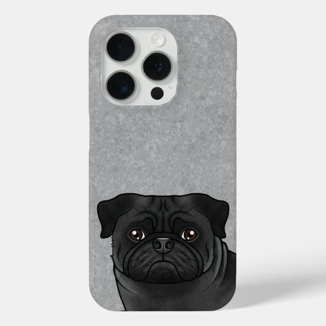 Black Colour Pug Breed Dog Head Close-up On Grey Case-Mate iPhone Case (Back)