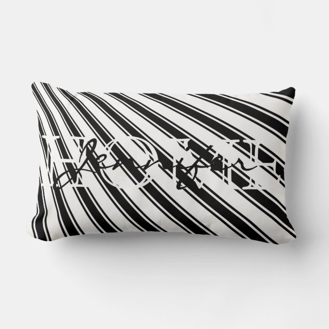 Black Colour Stripe Pattern Home Monogram Lumbar Cushion (Front)