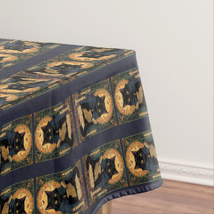 Black-Coloured Feline Reading A Book Of Solstice-S Tablecloth