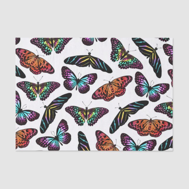 Black Colourful Butterflies Watercolor Pattern Tissue Paper (Front)