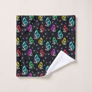Black Colourful Butterfly Illustration Pattern Bath Towel Set