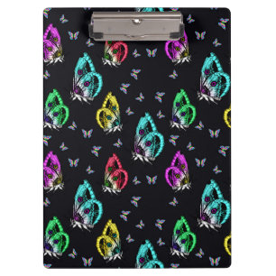 Black Colourful Butterfly Illustration Pattern Clipboard