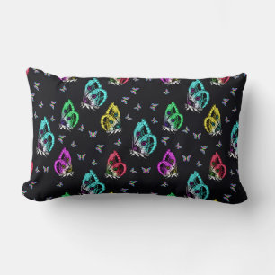 Black Colourful Butterfly Illustration Pattern Lumbar Cushion