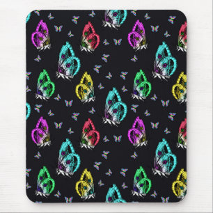 Black Colourful Butterfly Illustration Pattern Mouse Pad