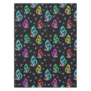 Black Colourful Butterfly Illustration Pattern Tablecloth