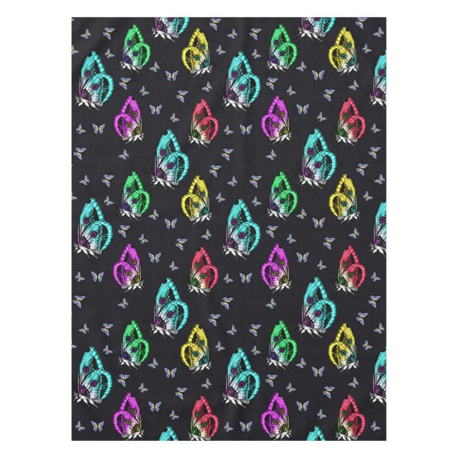 Black Colourful Butterfly Illustration Pattern Tablecloth (Front)