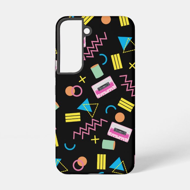 Black Colourful Eighties 80's Pattern  Samsung Galaxy S22 Case (Back)