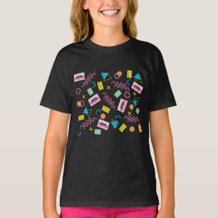 Black Colourful Eighties 80's Pattern   T-Shirt