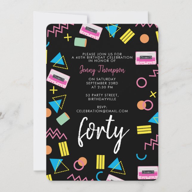 Black Colourful Eighties 80's Retro Birthday Party Invitation (Front)
