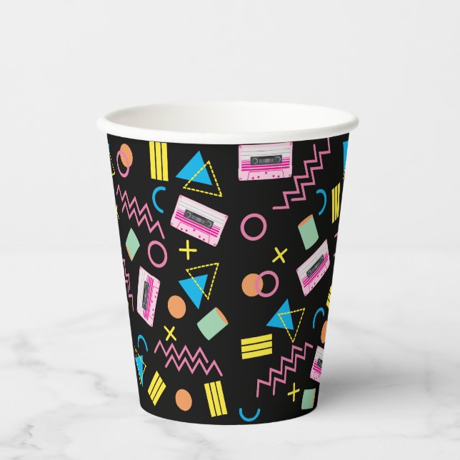 Black Colourful Eighties 80's Retro Party Theme Paper Cups (Front)