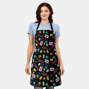 Black Colourful Eighties 80's Retro Pattern  Apron