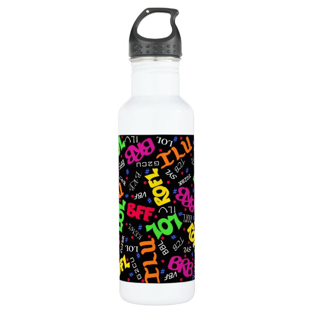 Black Colourful Electronic Texting Art Abbreviatio 710 Ml Water Bottle (Front)