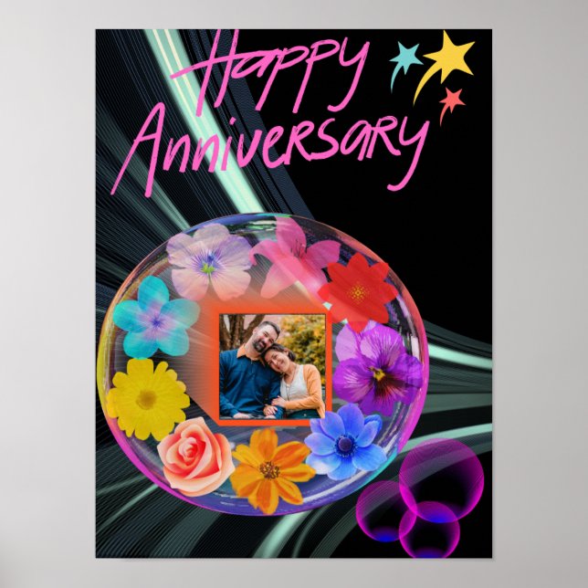 Black Colourful Floral Crystal Abstract Son & Wife Poster (Front)