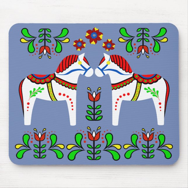 Black/colourful Folk Dala horse/Folk Andalusian Mouse Pad (Front)