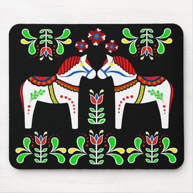 Black/colourful Folk Dala horse/Folk Andalusian Mouse Pad (Front)