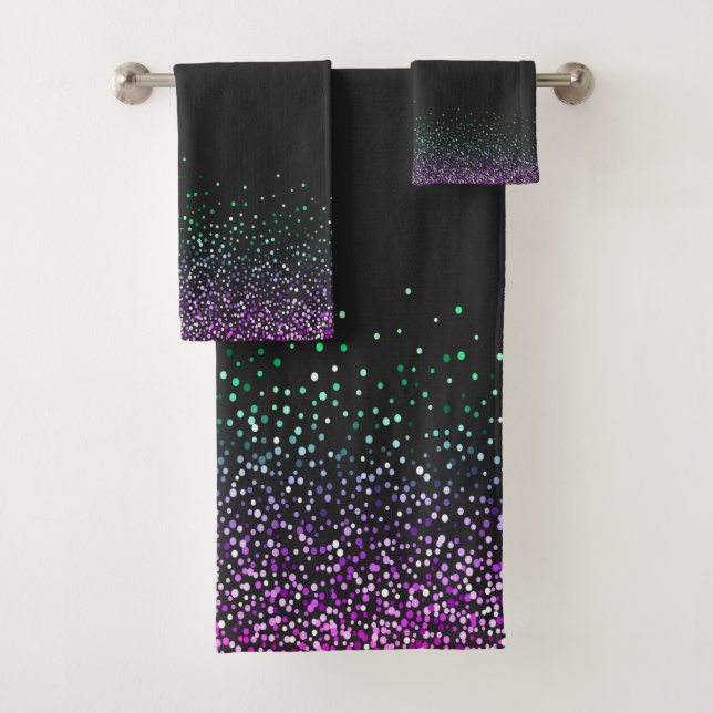 Black Colourful Glitter Accent Bath Towel Set (Insitu)