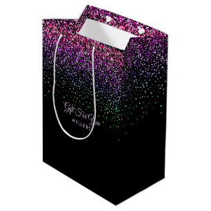 Black Colourful Glitter Accent Medium Gift Bag