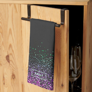 Black Colourful Glitter Accent Tea Towel