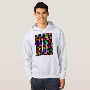 Black Colourful Handprint Pattern Design Hoodie
