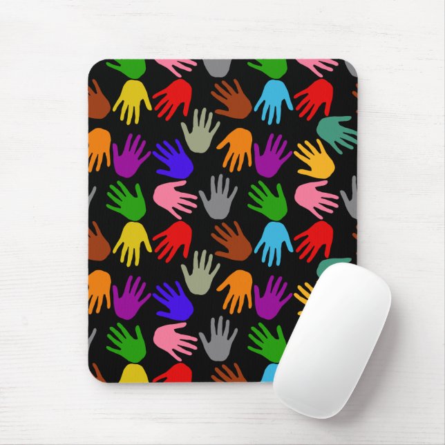 Black Colourful Handprint Pattern Design  Mouse Pad (With Mouse)