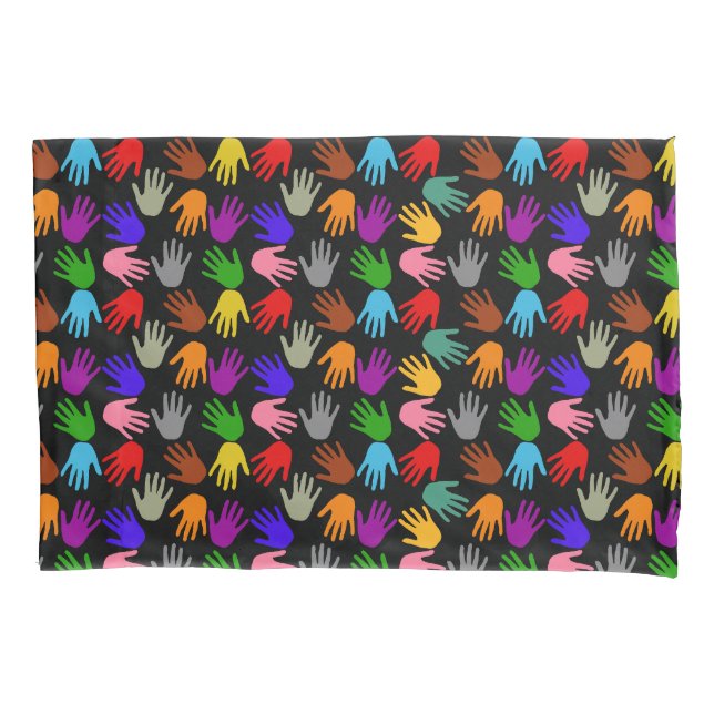 Black Colourful Handprint Pattern Design  Pillowcase (Front)