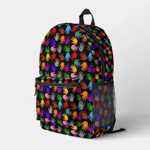 Black Colourful Handprint Pattern Design Printed Backpack