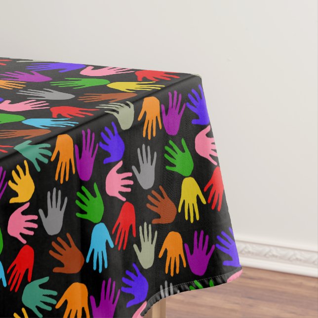 Black Colourful Handprint Pattern Design  Tablecloth (In Situ)