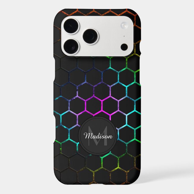 Black colourful honeycomb geometry pattern Monogra (Back)