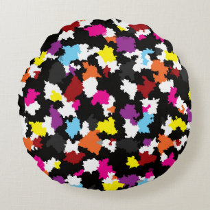 Black Colourful Irregular Abstract Round Cushion
