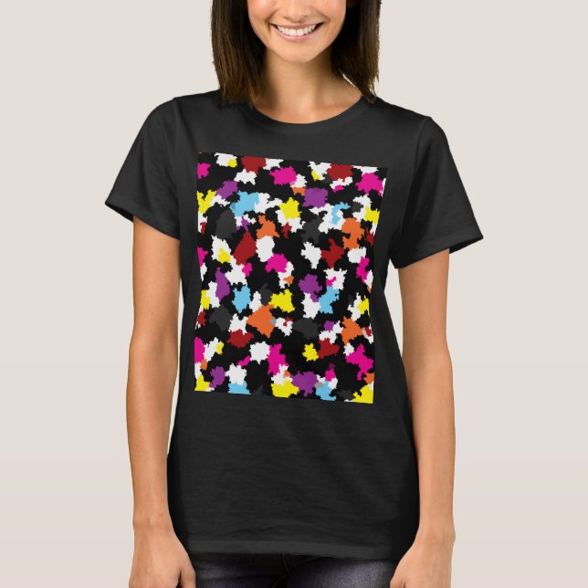 Black Colourful Irregular Abstract T-Shirt (Front)