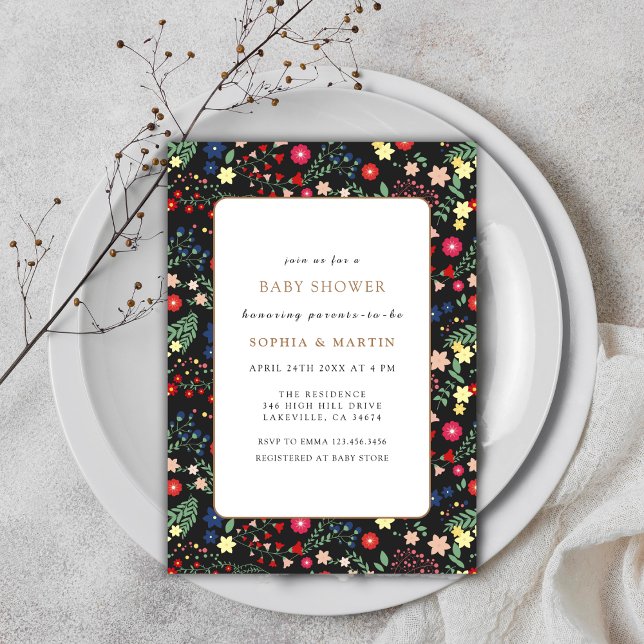 Black Colourful Little Wildflower Frame Baby Showe Invitation (Black Colorful Little Wildflower Frame Baby Shower Invitation)