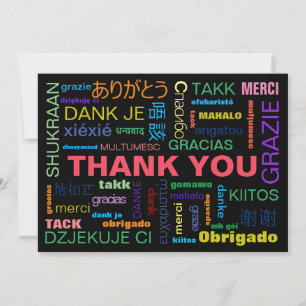 Black Colourful Multilingual  Typography Flat Thank You Card