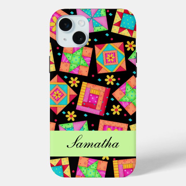 Black & Colourful Patchwork Quilt Block Custom Case-Mate iPhone Case (Back)