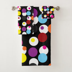 Black Colourful Polka Dots Surface Pattern Design Bath Towel Set