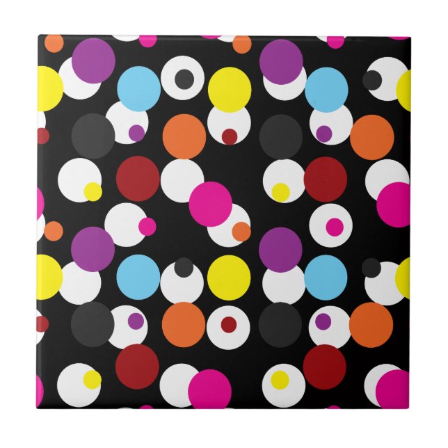 Black Colourful Polka Dots Surface Pattern Design Ceramic Tile (Front)