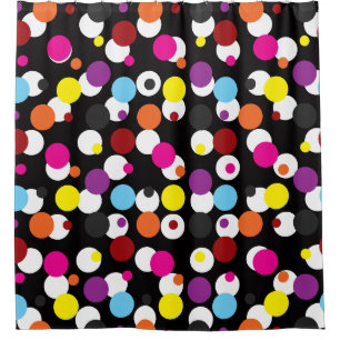 Black Colourful Polka Dots Surface Pattern Design Shower Curtain