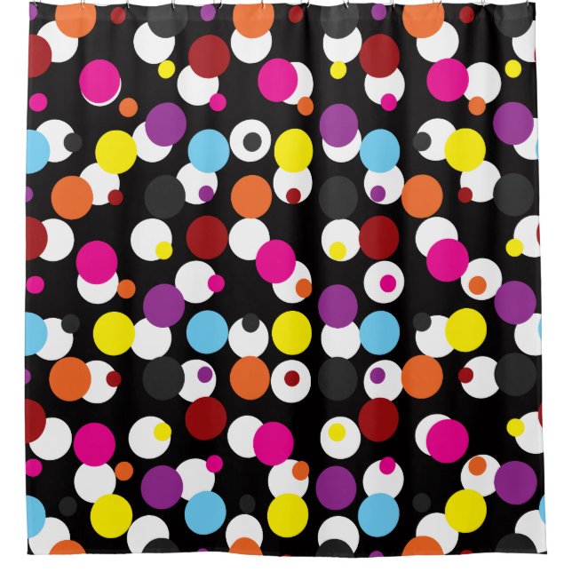 Black Colourful Polka Dots Surface Pattern Design Shower Curtain (Front)