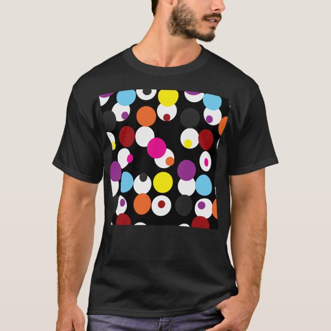 Black Colourful Polka Dots Surface Pattern Design T-Shirt (Front)