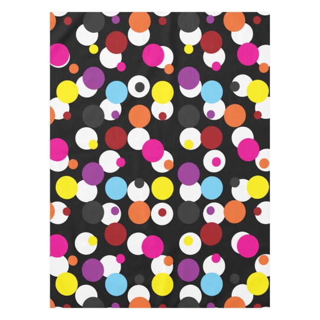 Black Colourful Polka Dots Surface Pattern Design Tablecloth (Front)