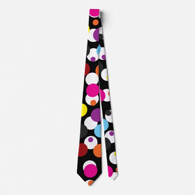 Black Colourful Polka Dots Surface Pattern Design Tie (Front)