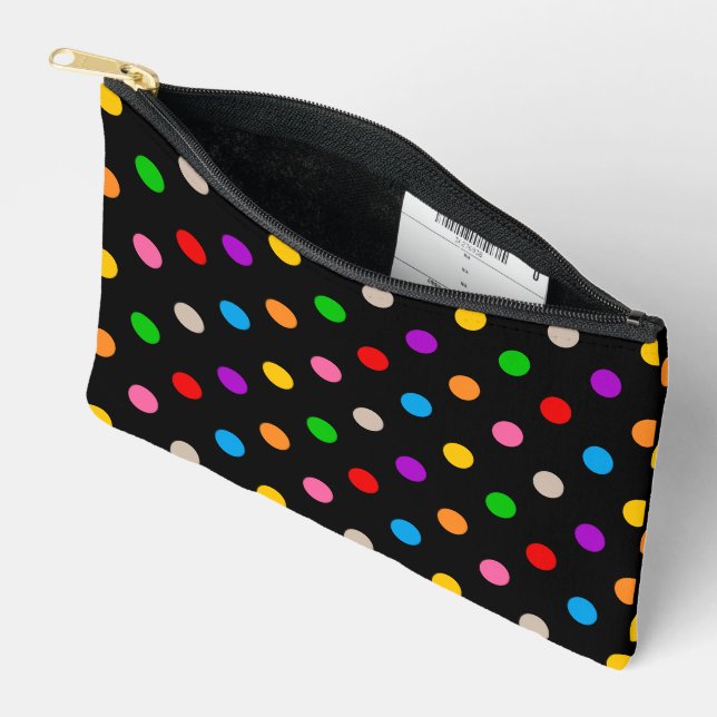 Black Colourful Rainbow Polka Dots Design  Accessory Pouch (Open)