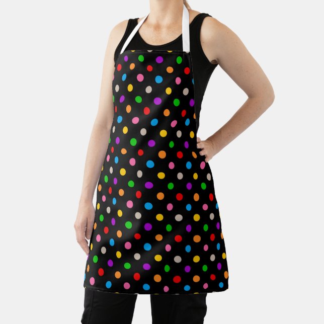 Black Colourful Rainbow Polka Dots Design  Apron (Insitu)