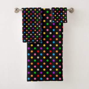 Black Colourful Rainbow Polka Dots Design  Bath Towel Set