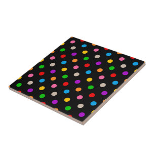 Black Colourful Rainbow Polka Dots Design Ceramic Tile