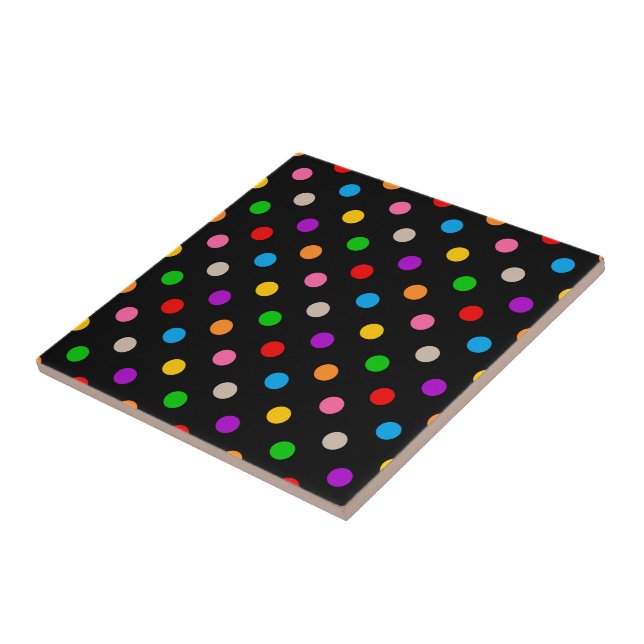 Black Colourful Rainbow Polka Dots Design  Ceramic Tile (Side)