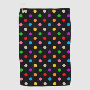 Black Colourful Rainbow Polka Dots Design Golf Towel