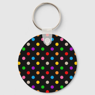 Black Colourful Rainbow Polka Dots Design Key Ring