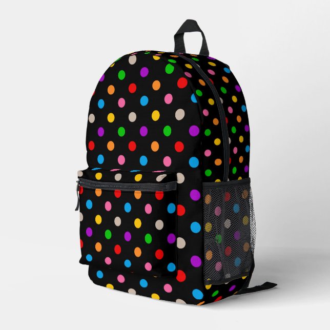Black Colourful Rainbow Polka Dots Design  Printed Backpack (Back Corner Right)