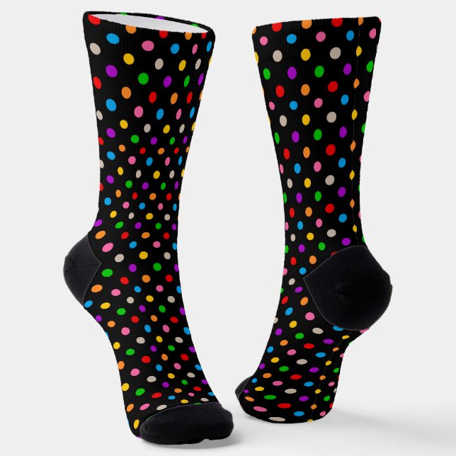 Black Colourful Rainbow Polka Dots Design  Socks (Angled)