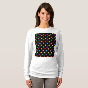 Black Colourful Rainbow Polka Dots Design T-Shirt
